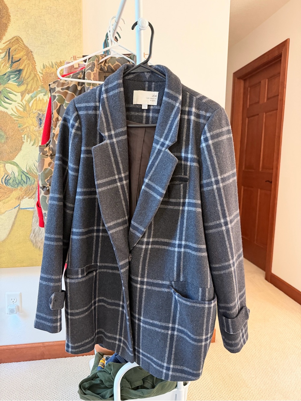 J.O.A. Women's Gray Plaid Blazer Jacket